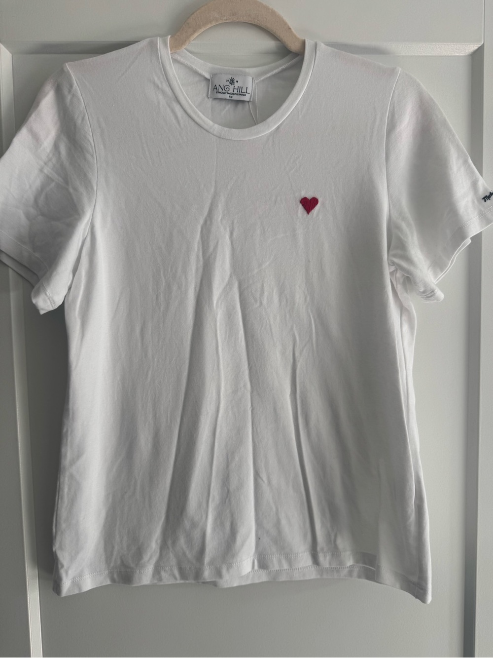 Ang Hill White Tee with Small Red Heart Embroidery